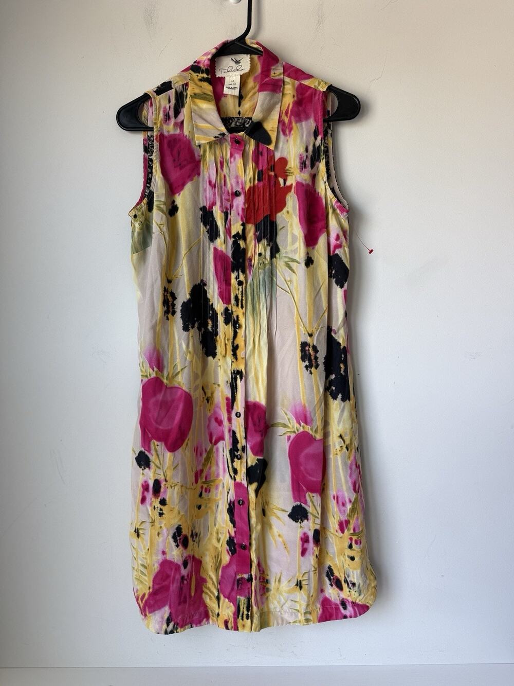 Anthropologie Tabitha Silk Shirt Dress Floral Boho Art Print Beach Coverup